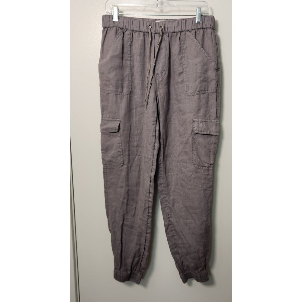 Nicole Miller 100% Linen Women's Gray Cargo Joggers Med 30x28.5 Coastal Beach